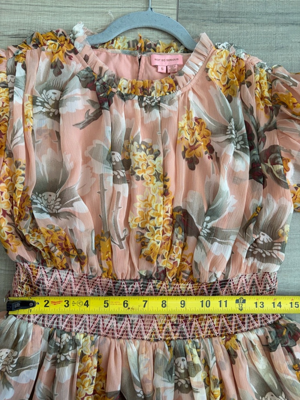 Anthropologie Not So Serious Amaranth Puff Sleeve Floral Tiered Mini Dress S - Picture 9 of 11